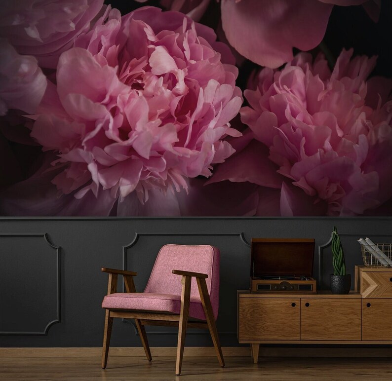 Peony Wall Mural, Dark Peony Wallpaper, Dark Floral Wallpaper Peel and ...