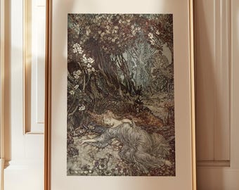 Titania Lying Asleep, impression d'Arthur Rackham, impression de William Shakespeare, Songe d'une nuit d'été, cadeau littérature, cadeau livre, décoration artistique