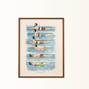 vintage swimming pool art, funny bathroom art, retro swimmer print, sports print, blue bathroom wall art, gift for swimmer, medical swimming