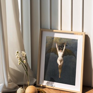 donkere academische prenten, heksenkunstprint, donkere vrouwelijke kunst, vleermuisvrouwenprint, donkere cottagecore-esthetiek, demonische schilderkunst, heksencadeaus vrouwen afbeelding 14