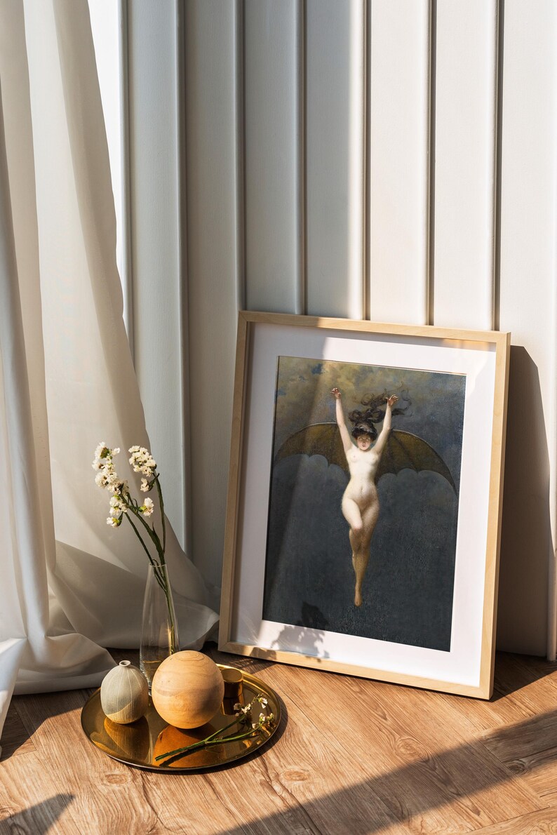 donkere academische prenten, heksenkunstprint, donkere vrouwelijke kunst, vleermuisvrouwenprint, donkere cottagecore-esthetiek, demonische schilderkunst, heksencadeaus vrouwen afbeelding 14