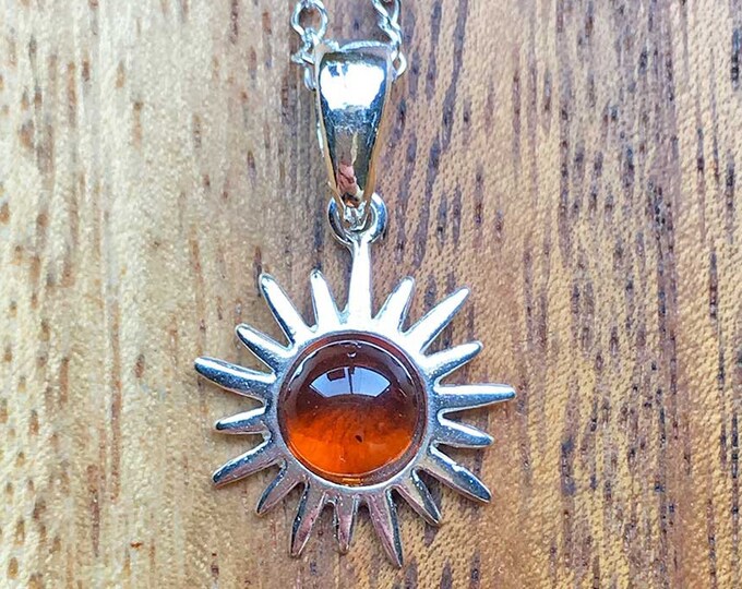 Amber Pendant Sterling Silver Sun Pendant Amber Jewellery 925 Silver Jewellery Womens Pendant Birthday Gift Anniversary Gift Handmade Gift
