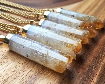 Crystal Pendant Citrine Pendant Citrine Necklace Cylinder Citrine Crystal Pendant Gemstone Pendant Gift For Her Womens Pendant HMP1