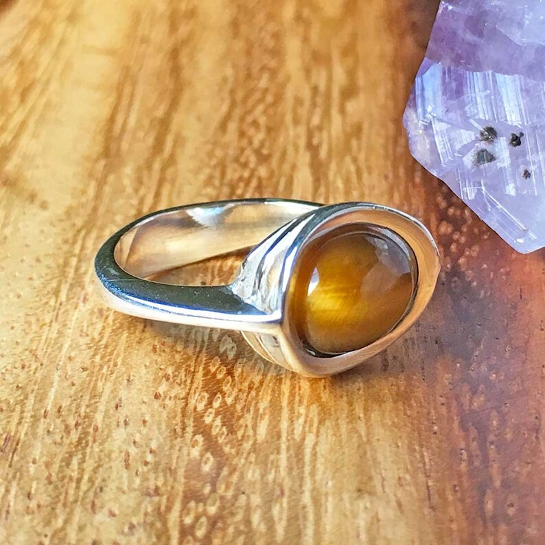 Tiger Eye Ring Sterling Silver Ring Tiger Eye Jewellery Gemstone Ring Womens Ring Womens Jewellery minimalist Jewellery Handmade Ring TSR109