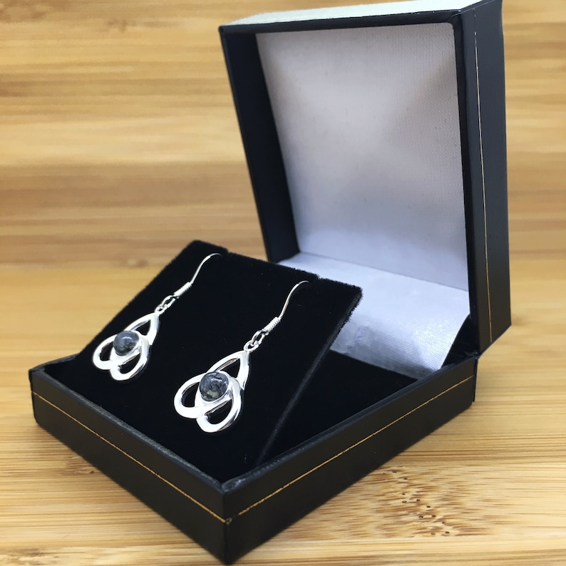 Green Moss Agate Sterling Silver Celtic Earrings Triquetra Studs Natural Moss Agate Drop Earrings Celtic Jewellery Handmade Gift For Her