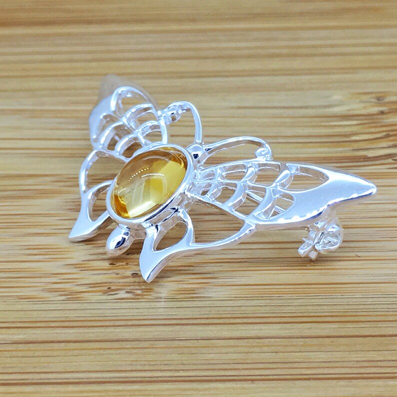 Citrine Brooch Sterling Silver Womens Brooch Citrine Jewellery Womens Jewellery Natural Citrine 925 Silver Handmade Jewellery Gift For Her