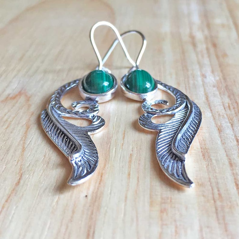 Malachite Earrings Womens Earrings Sterling Silver Drop Earrings Malachite Jewellery Gemstone Jewellery Birthday Gift Girlfriend Gift