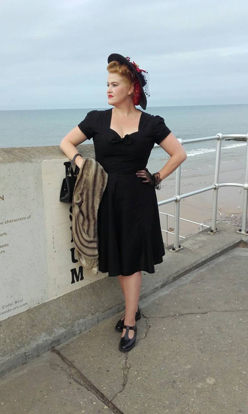 1940s Women’s Outfit Inspiration     1940s dress sizes 6-22 tea dress dance swing wartimeww2 dress reproduction dress vintage dress black dress plus size1940s dress  AT vintagedancer.com