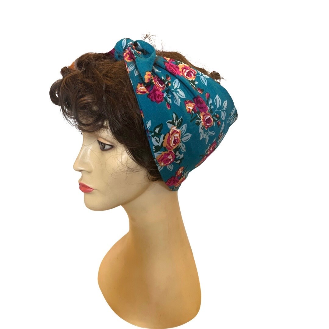 Bandana, 1940s Headscarf, Floral Hair Tie, Vintage Headband, 1950s
