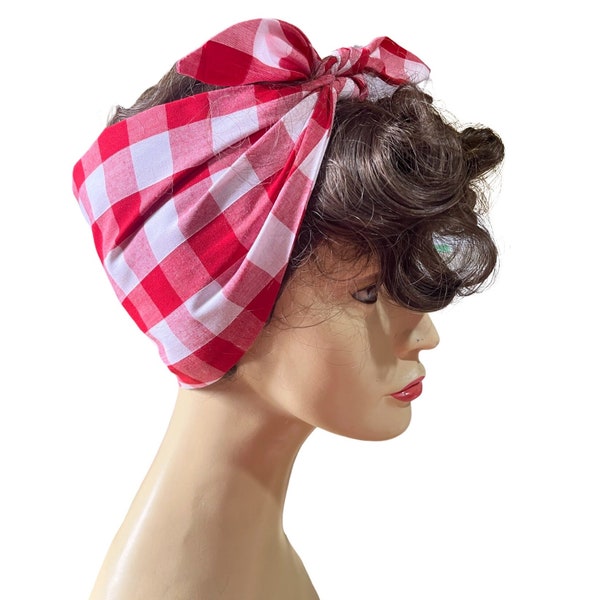 Bandanna, 1950's headscarf, gingham hair tie, vintage headband, 1940s headscarf