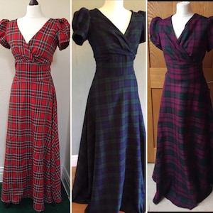 Tartan dress, Scottish dress, sizes 6-22 Highland dance dress,Maxi dress,plaid dress, lots of tartans