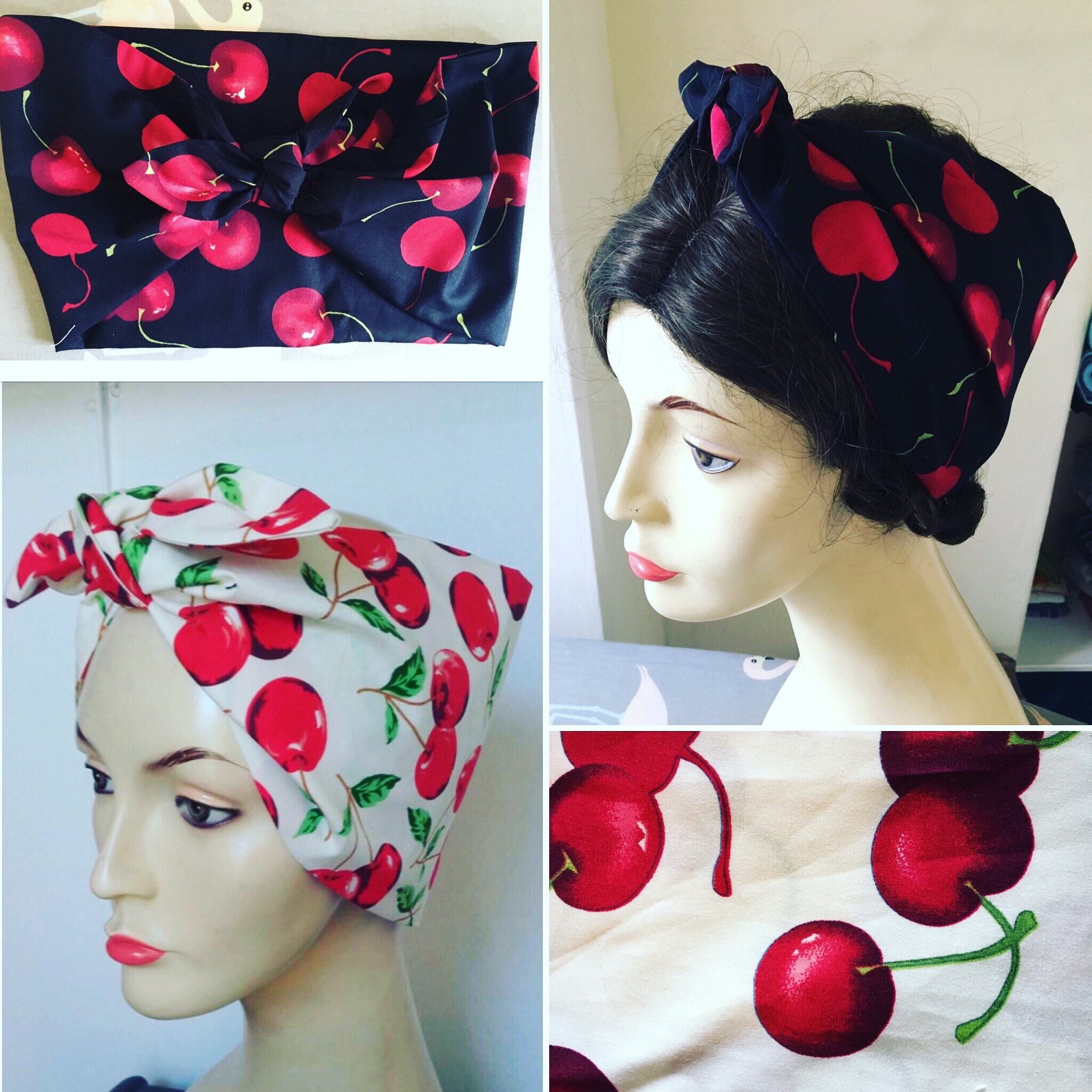 2 piezas de pañuelo rojo para la cabeza para mujer Retro 1940s pañuelo para  la cabeza Bandana diadema negro Boho arco diademas V ShuxiuWang