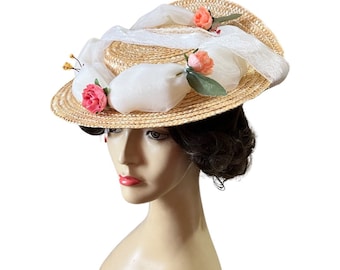 18th Century inspired Bergere Hat Elizabeth Swann~ Rococo straw hat