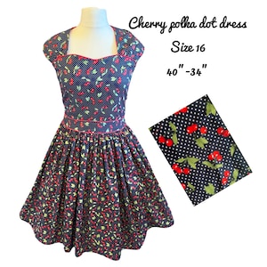 1950’s navy cherry tea dress *READY NOW*~ Size 40” bust 34” waist*pockets!*