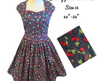 1950’s navy cherry tea dress *READY NOW*~ Size 40” bust 34” waist*pockets!*