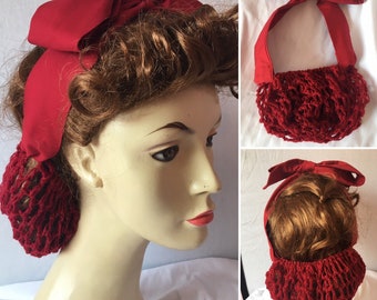 1940&#39;s hair snood, tie snood, hair net, vintage accessory, snood