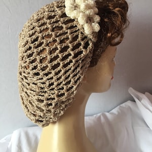 Wedding Gold 1940s snood,crochet snood,vintage hat, hair snood, hairnet. Sparkly hair snood