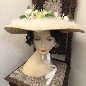 Edwardian hat, large straw hat, ladies vintage hat, ww1 ladies hat, oversized ladies hat