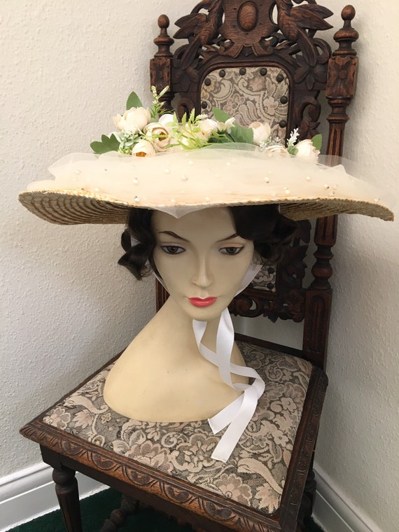 Edwardian Hat Large Straw Hat Ladies 