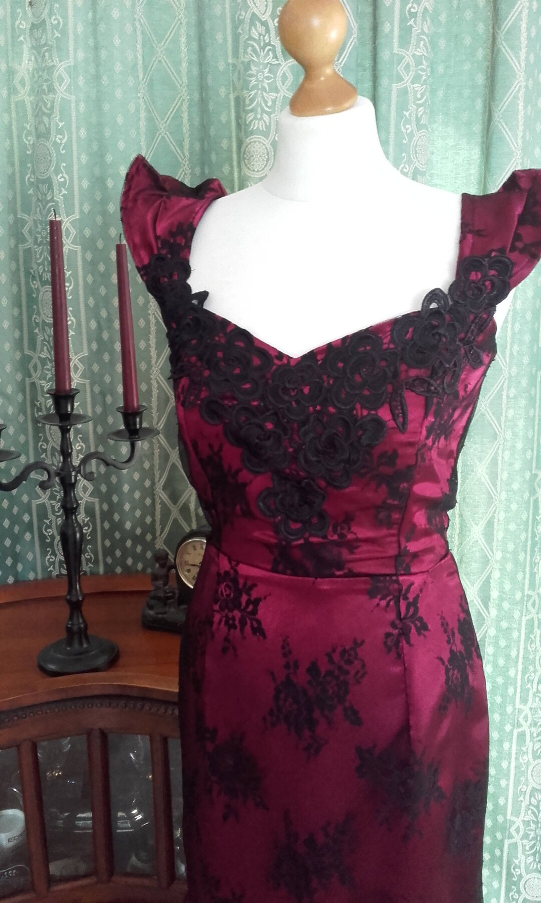 1950s Dress Evening Dressgothic Dress Lace Dress Wine - Etsy