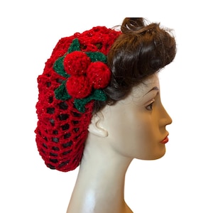 1940s hair snood,Red Sparkly hairnet, crochet snood, holy and ivy, Christmas gift