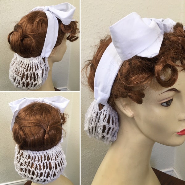 1940's hair snood, tie snood, hair net, vintage accessory, snood