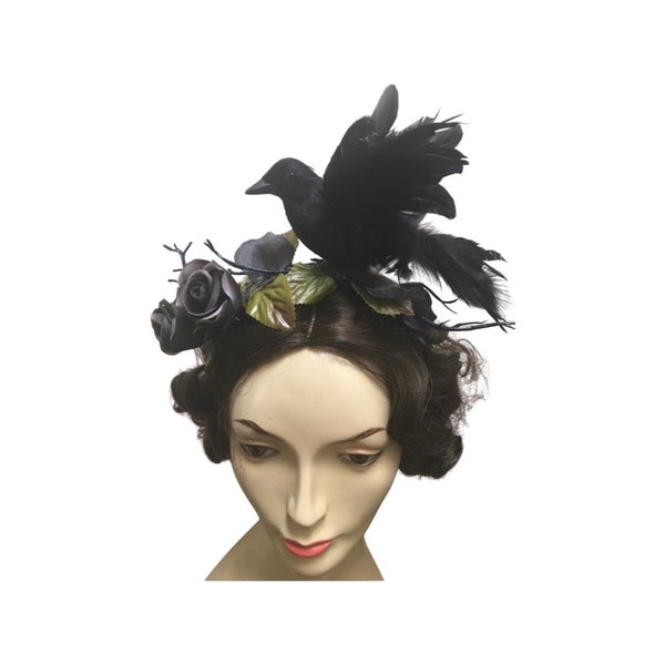 Fabriqué à la main ~ bandeau corbeau ~ fascinateur ~ casque ~ gothique, steampunk ~ mariage victorien ~ casque corbeau