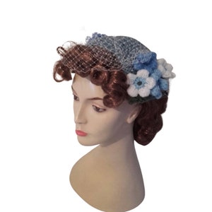 1950s hat, half hat, vintage style hat, ladies wedding hat, fascinator, 1940s hat, blue hat, mother of bride