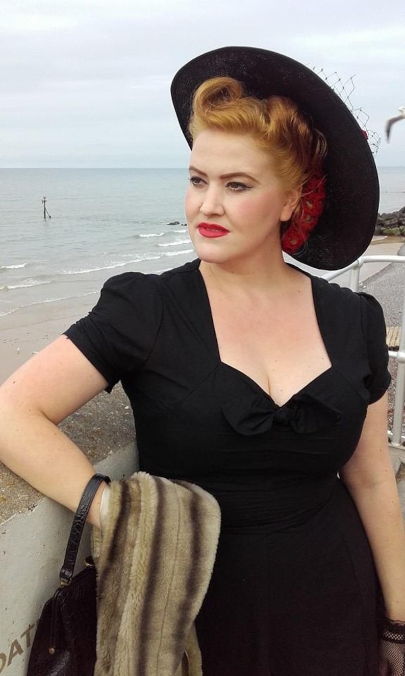 1940s dress, sizes 6-22, tea dress, dance, swing, wartime,ww2 dress, reproduction dress, vintage dress, black dress, plus size,1940s dress image 2