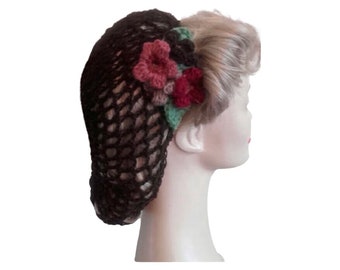 1940s hairnet, vintage style snood,crochet snood,dark Brown hairnet, brown snood