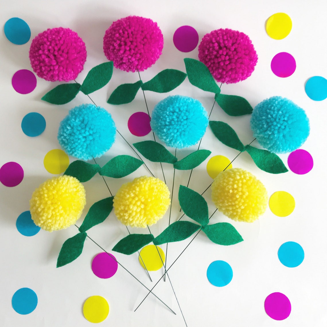 Pom Pom Flowers Bunch of Handmade Pom Pom Flowers Etsy