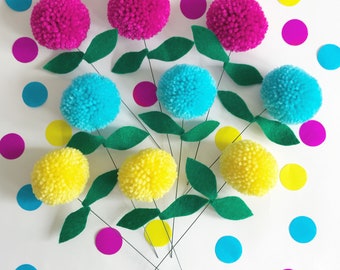 Pom pom flowers - bunch of handmade pom pom flowers - mother's day, get well soon gifts