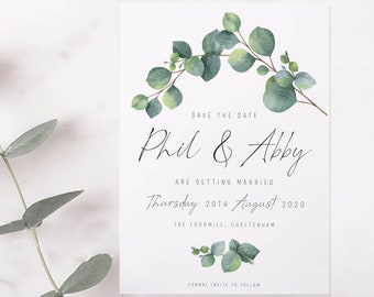 Save the Date // Wedding Stationery // Wedding Save the Date // eucalyptus // eucalyptus Save the date // simple save the date