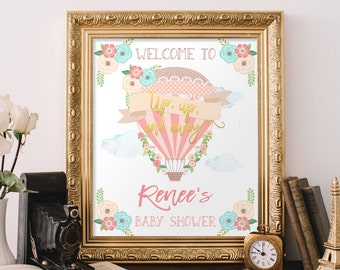 Hot Air Balloon Baby Shower Welcome Sign Up up and Away Welcome Sign Printable Party Sign Floral Pink Gold Party Decor Decor