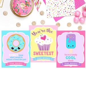 Kid Valentines Day Cards Donut Cupcake Cool Friend Ice Cream Valentines Day School Kids Classmate Printable Valentines Cards Personalized
