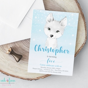 Arctic Fox Birthday Invitation Acquerello Festa di compleanno Invito White Wolf Boy Arctic Animals Birthday Winter Invite Birthday Printable