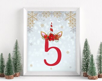 Unicorn Christmas Birthday Party Decor Winter Unicorn Printable Christmas Unicorn Party Age Sign Unicorn Birthday Party Digital