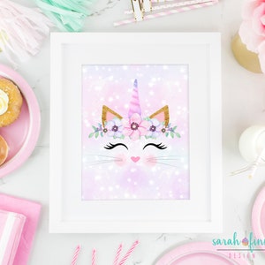 Caticorn Cat Unicorn Printable Wall Art Party Decor Instant Download Kitty Cat Gift for Cat Lovers Gift for Girls Birthday Party Magical
