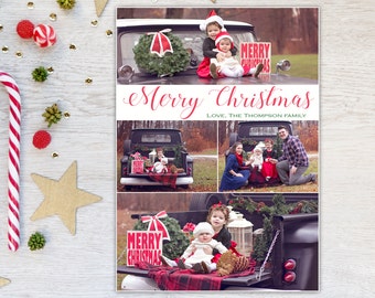Collage Photo Christmas Card Merry Christmas Holiday Card Photo Card Collage Modern up to Four Photos Xmas Horizontal Pictures Printable