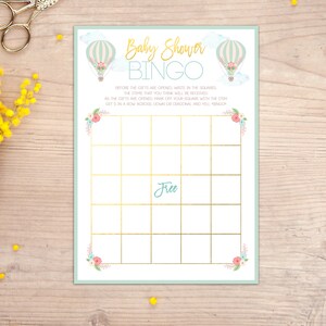 Baby Shower Bingo Game Hot Air Balloon Baby Shower Games Up up and Away Printable Gender Neutral Baby Shower Instant Download image 1