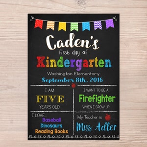 First day of Kindergarten Sign First Day of School Sign Boy Girl Preschool Chalkboard Poster 1st Day of School Printable Any Grade