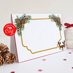 Weihnachten Essen Zelte Bearbeiten in Corjl druckbare Junge Rentier Geburtstag Weihnachtsfeier Essen Etiketten Tischkarten Sofortiger Download Bearbeitbar