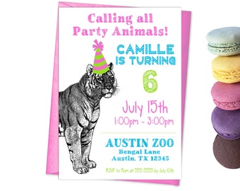 Party Animal Invitation Tiger Invitation Zoo Party Wild Animal Theme Invitation Petting Zoo Printable Girl Birthday Invitation Jungle