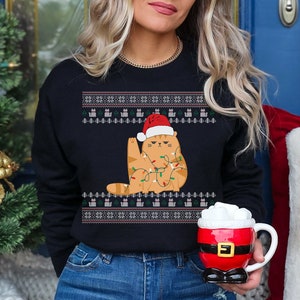 Cat Ugly Christmas Sweater Funny Cat Sweatshirt for Kids and Adults Cat Ugly Christmas Tshirt Christmas Shirt Cat Owner Holiday sweatshirts