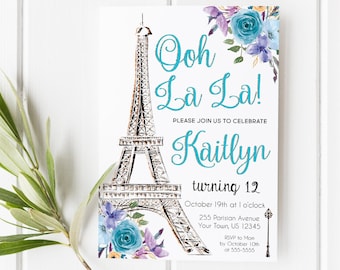 Paris Invitation Paris Birthday Party Teal Purple Eiffel Tower Paris Invite Paris Theme Printable Birthday Invitation Ooh La La Any Age