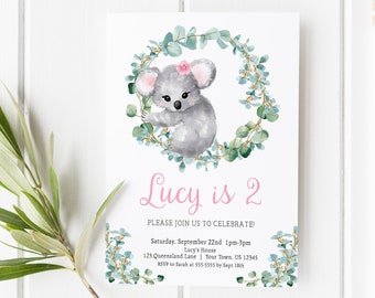 Koala Invitation Koala Birthday Party Girl First Birthday Australia Australian Animals Koala Invite Baby Girl Printable Digital Koala Bear