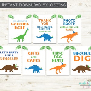 Dinosaur Birthday Party Signs Party Boy Decor Set Printable Instant Download Modern Dino Sign Set Thank You Favor Sign Printable Decorations