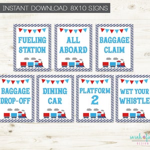 Letreros para fiesta de cumpleaños de tren, decoración para fiesta, set imprimible, descarga instantánea, paquete de segundo cumpleaños de Chugga Choo Choo Boy, reclamo de equipaje para todos a bordo