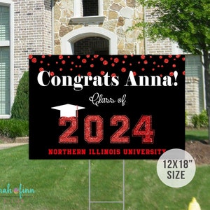 Graduation Yard Sign Class of 2024 12x18" Size Custom Colors Congrats Grad Sign Lawn Sign Grad Party Corrugated Yard Sign Stakes Included