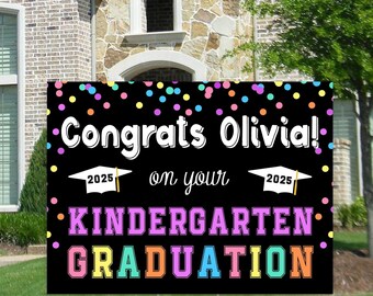 Kindergarten Graduation Yard Sign Elementary Graduation 2025 Pastel Girly Congrats Lawn Sign Corrugated Yard Sign Stake Included Grad